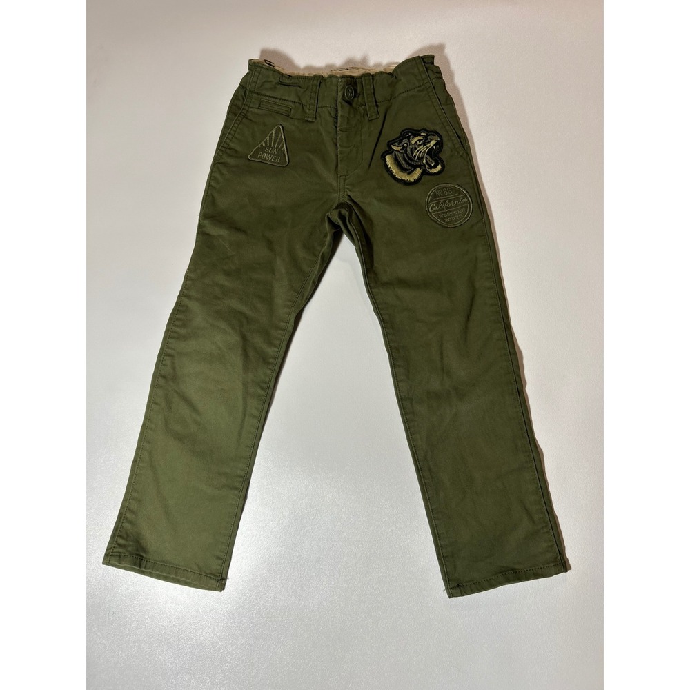 Gap Kids Chino Pants Boys 6 Olive Green Excellent Tiger Patch Adjustable Waist